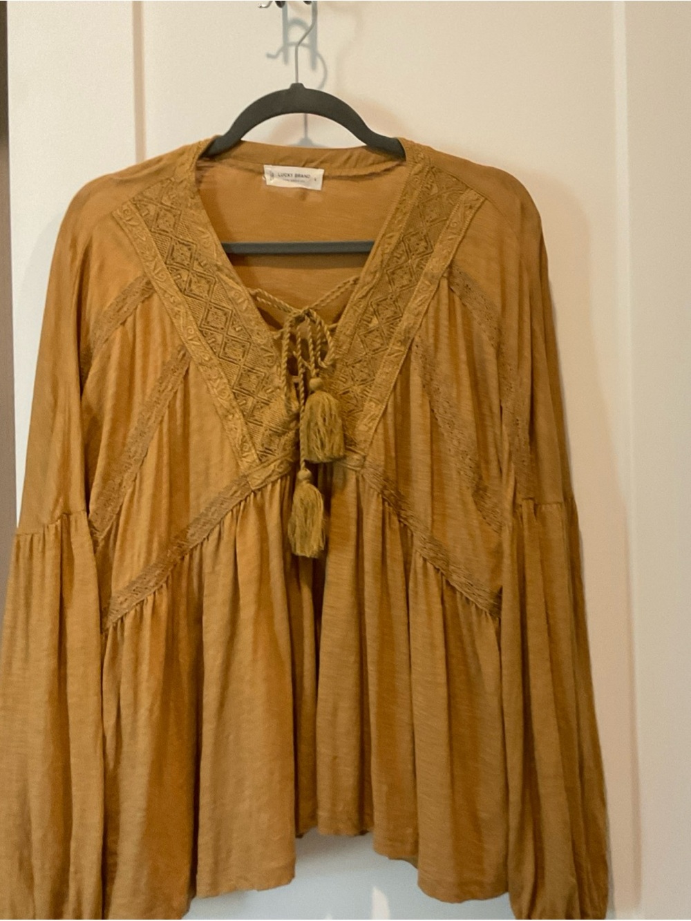 Lucky Brand Top Women Gold Whimsigoth Boho Peasant Tunic size Large